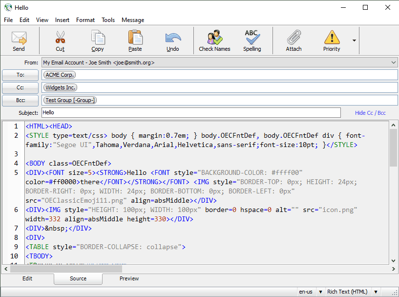 Message editor - source editor