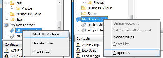 Popup menus are now context sensitive - the items will change depending on folder or item you right-clicked.