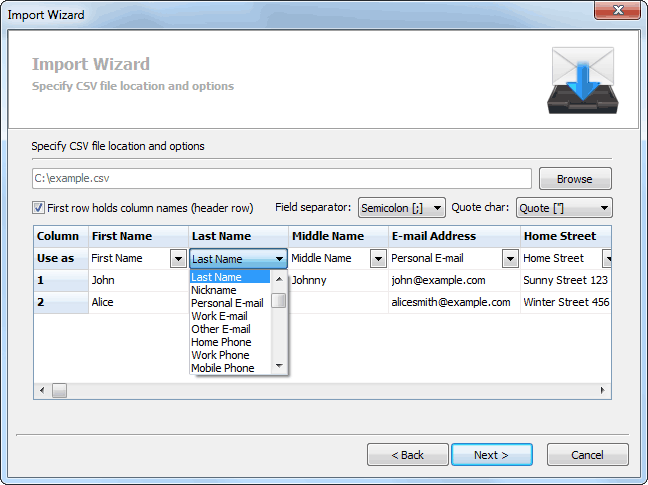 You can easily adjust what you want to import from CSV file using options. Options are also automatically detected.