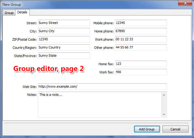Page 2 of Group contact editor - Group details