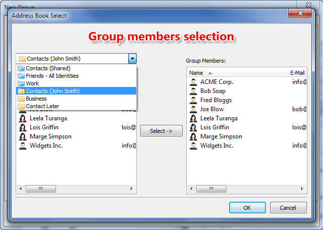 Group contact members selection