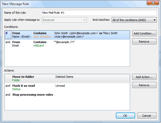 Here is how the message rules look like