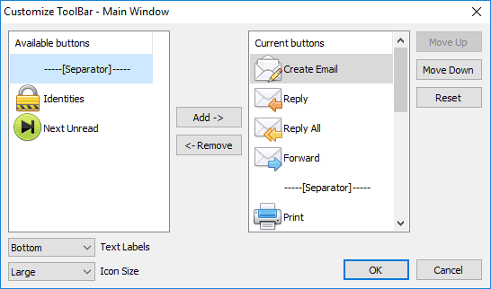 Each toolbar can now be customized