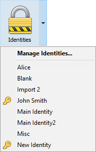 This toolbar button makes it very easy to switch identities either by clicking it, or by using the drop-down menu