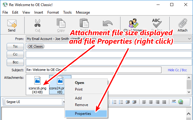 More information about attachments - file size and properties