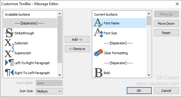 Customization of the Message Editor toolbar.