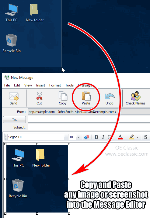 Copy and Paste any image or screenshot into the Message Editor.