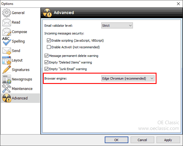 Edge Chromium option in Options/Advanced.
